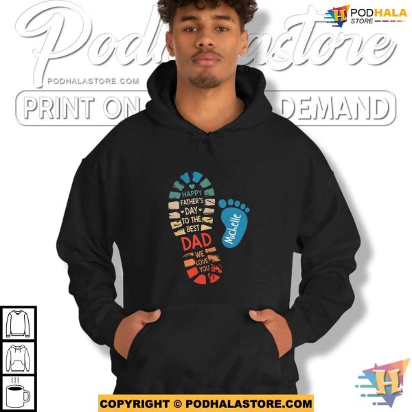 Personalized Dad And Kids Footprints Names Shirt, Custom Fathers Day Gifts