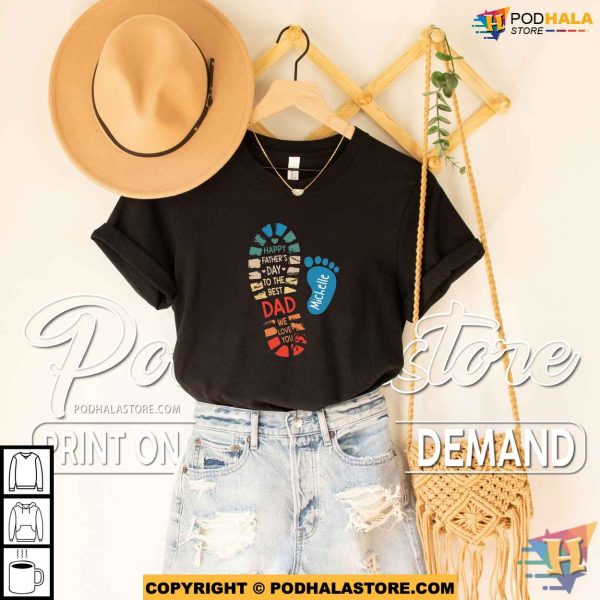 Personalized Dad And Kids Footprints Names Shirt, Custom Fathers Day Gifts