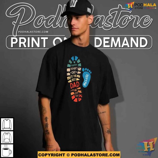 Personalized Dad And Kids Footprints Names Shirt, Custom Fathers Day Gifts