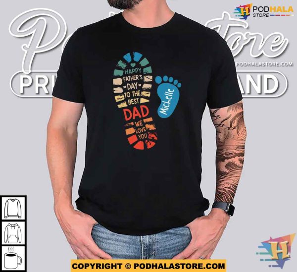 Personalized Dad And Kids Footprints Names Shirt, Custom Fathers Day Gifts
