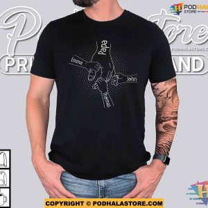 Personalized Holding Papas Hand Shirt for Fathers Day, Dad With Kids Name Tee