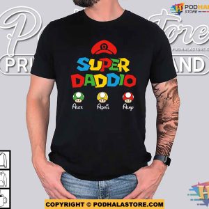 Personalized Kids Name Super Daddio Shirt For Gamer, Custom Fathers Day Gifts