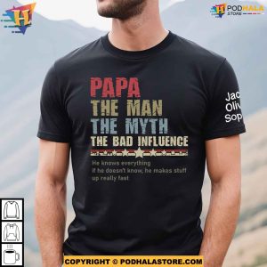 Personalized Papa The Man The Myth Fathers Day Shirt With Kids Names on Sleeves