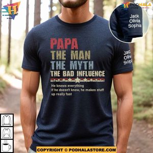 Personalized Papa The Man The Myth Fathers Day Shirt With Kids Names on Sleeves 2