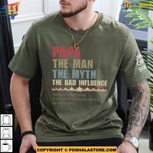Personalized Papa The Man The Myth Fathers Day Shirt With Kids Names on Sleeves 3