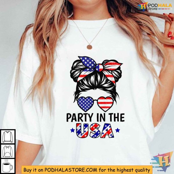 American Flag Party In The USA Patriotic Kids Teen Girl 4th Of July Shirt