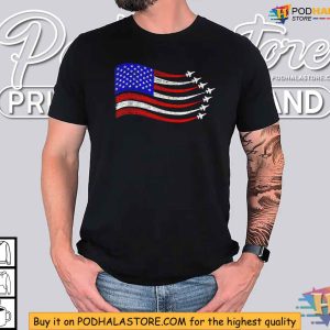 American Patriotic Fighter Jets USA Flag Waving 4th Of July Shirt