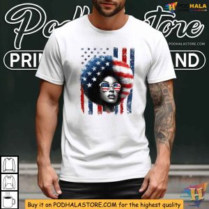 Black African American Women Patriotic Messy Bun 4th Of July Shirt