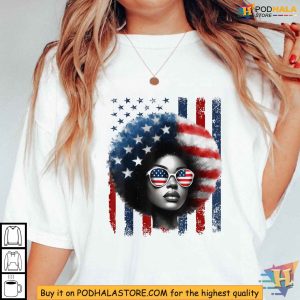 Black African American Women Patriotic Messy Bun 4th Of July Shirt 3