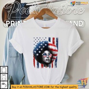 Black African American Women Patriotic Messy Bun 4th Of July Shirt 4