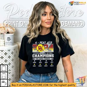 Celebrate 4-Peat 2024 Softball Champs with Oklahoma Sooners Champion Shirt