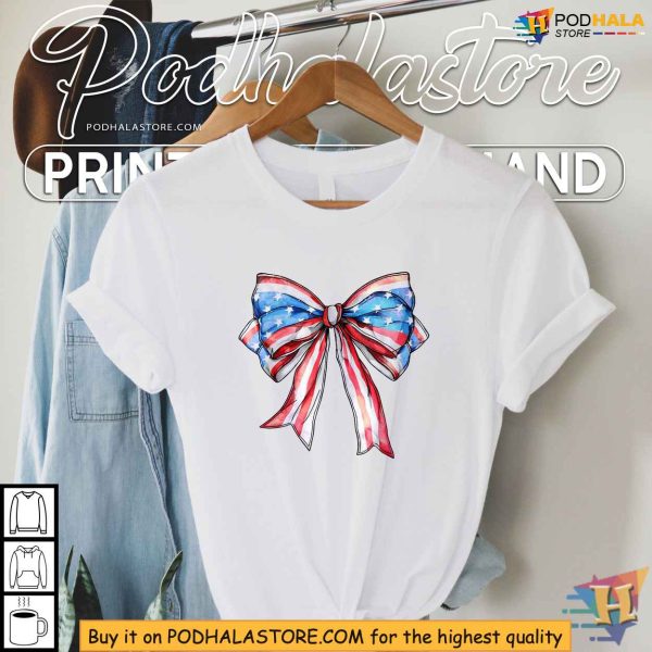 Coquette American Girly American Flag Bow Girls 4th Of July Shirt