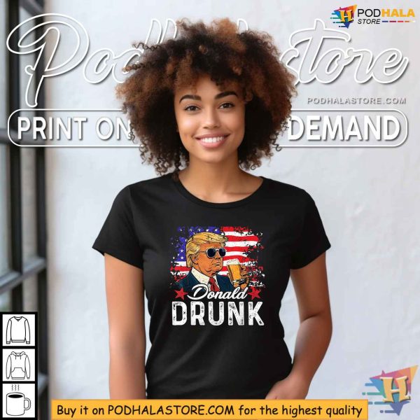 Donald Drunk Trump Drink Beer 4th Of July American Flag Shirt