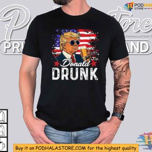 Donald Drunk Trump Drink Beer 4th Of July American Flag Shirt 2