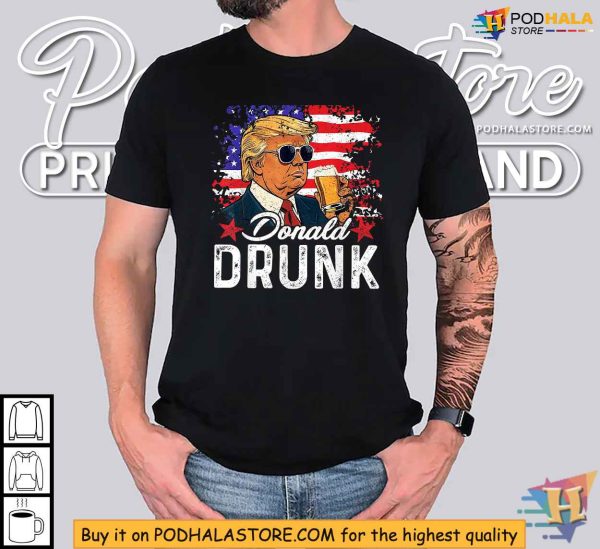 Donald Drunk Trump Drink Beer 4th Of July American Flag Shirt
