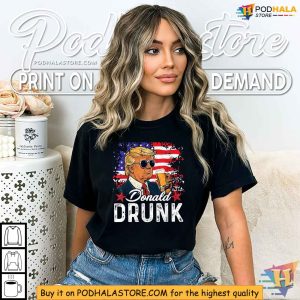 Donald Drunk Trump Drink Beer 4th Of July American Flag Shirt 3