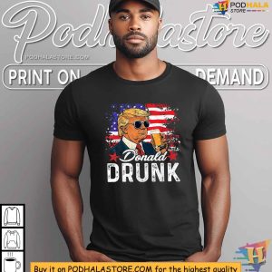 Donald Drunk Trump Drink Beer 4th Of July American Flag Shirt 4