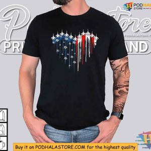 Fighter Jet Airplane American Flag Heart Retro 4th Of July Shirt 3