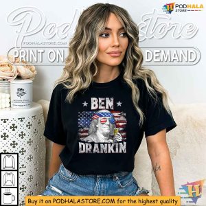 Funny Ben Drankin USA Flag Men Drinking Beer 4th Of July Shirt