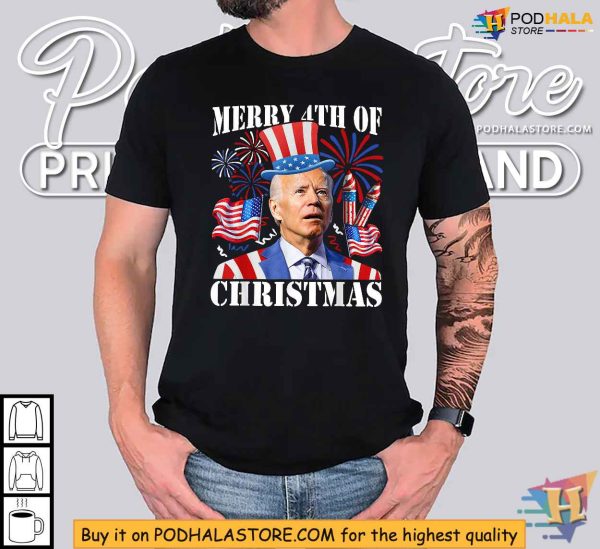 Funny Joe Biden Merry 4th Of Christmas Firework 4th Of July Shirt
