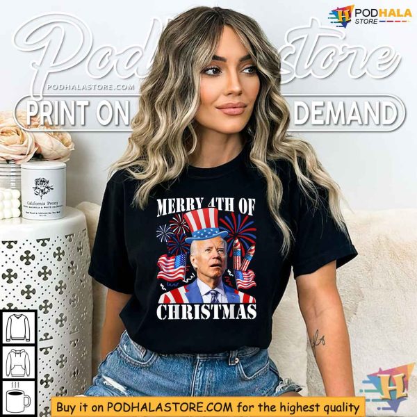 Funny Joe Biden Merry 4th Of Christmas Firework 4th Of July Shirt
