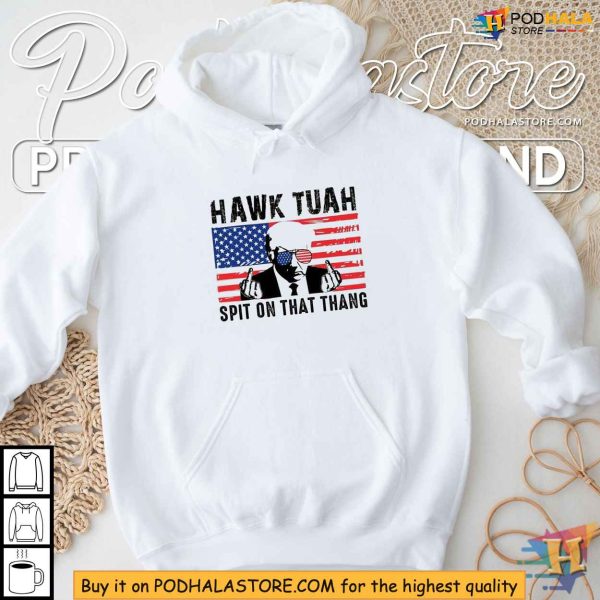 Hawk Tuah Spit On That Thang Trump Middle Finger American Flag Shirt