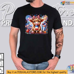 Highland Cow Popsicle Firework USA American 4th Of July Shirt 2