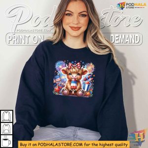 Highland Cow Popsicle Firework USA American 4th Of July Shirt 4