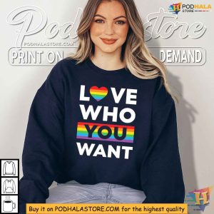 LGBTQ Pride Shirt Love Who You Want Rainbow Heart Design 2