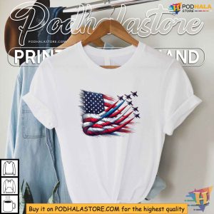 Patriotic Red White Blue USA Flag Fighter Jets 4th Of July Shirt