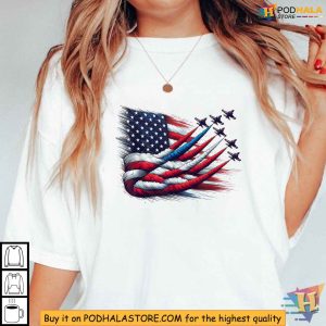 Patriotic Red White Blue USA Flag Fighter Jets 4th Of July Shirt 2