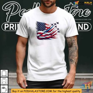 Patriotic Red White Blue USA Flag Fighter Jets 4th Of July Shirt 3