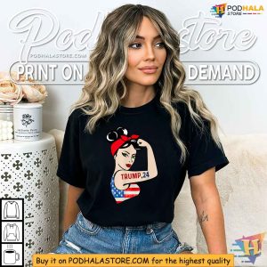 Trump 2024 Campaign Shirt for Women, USA Flag Empowerment Tee
