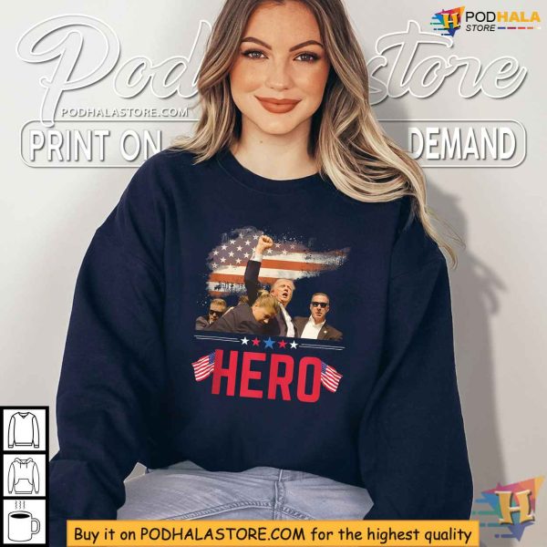 Trump Shooting Shirt, Heroic Donald Trump 2024 Campaign Apparel