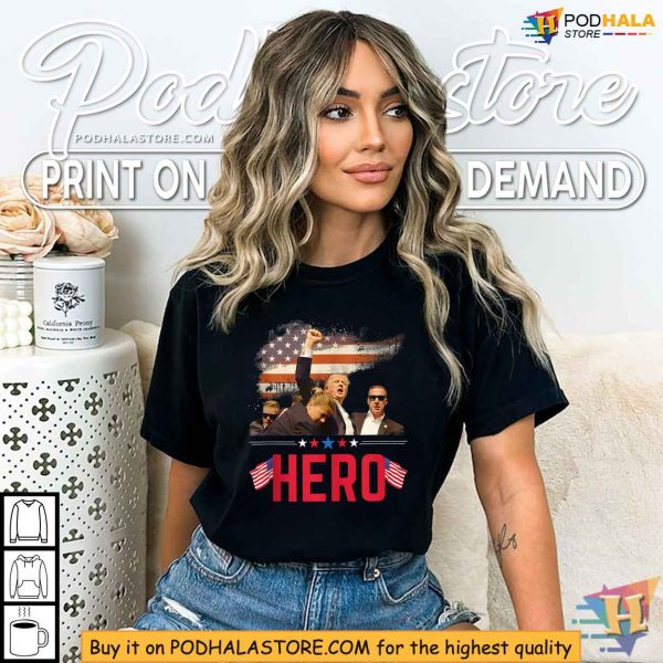 Trump Shooting Shirt, Heroic Donald Trump 2024 Campaign Apparel