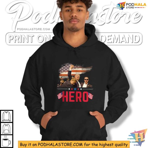 Trump Shooting Shirt, Heroic Donald Trump 2024 Campaign Apparel