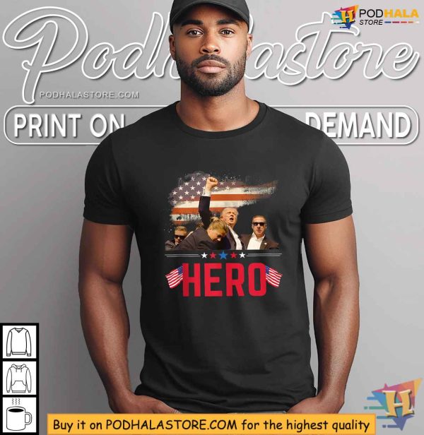 Trump Shooting Shirt, Heroic Donald Trump 2024 Campaign Apparel