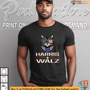 Democratic 2024 Harris Walz T shirt American Flag Cat Election Apparel 1