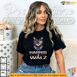 Democratic 2024 Harris Walz T shirt American Flag Cat Election Apparel 3