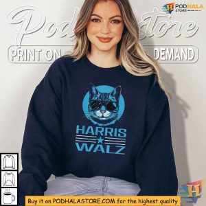 Harris Walz TShirt Cool Cat 2024 Election Campaign Apparel for Democratic Fans 2