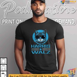 Harris Walz TShirt Cool Cat 2024 Election Campaign Apparel for Democratic Fans 3
