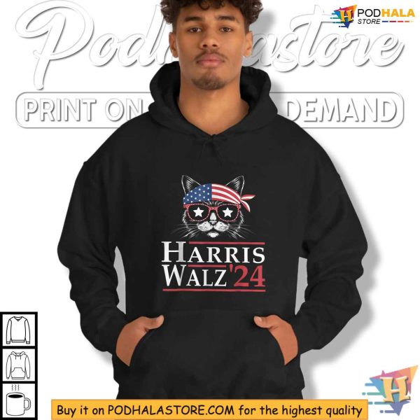Harris Walz Tshirt, Patriotic Cat Design, Kamala Harris Tim Walz 2024 Apparel