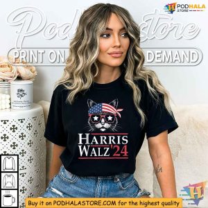 Harris Walz Tshirt Patriotic Cat Design Kamala Harris Tim Walz 2024 Apparel 3