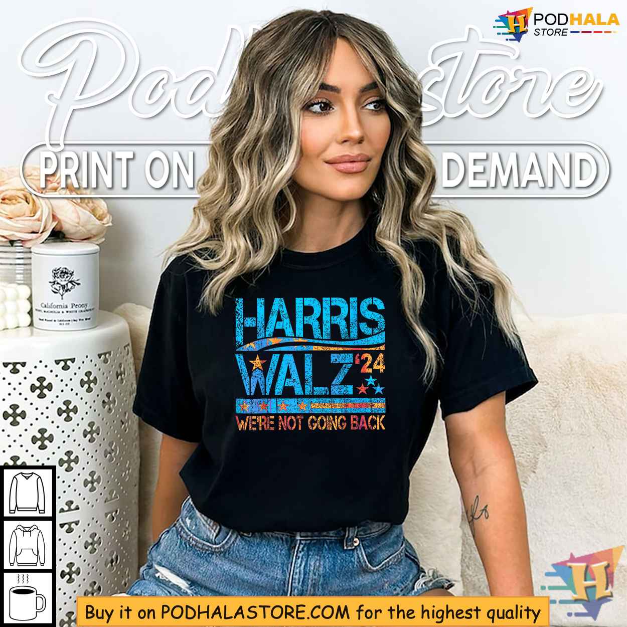 Harris Walz Tshirt, We’re Not Going Back, 2024 Election Campaign Shirt