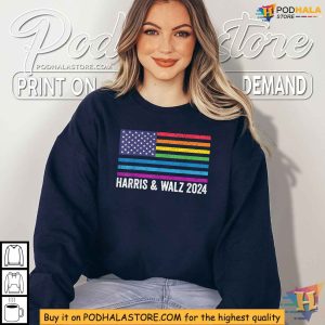 Harris and Walz 2024 Election Shirt, Rainbow Flag Pro-LGBTQ Apparel