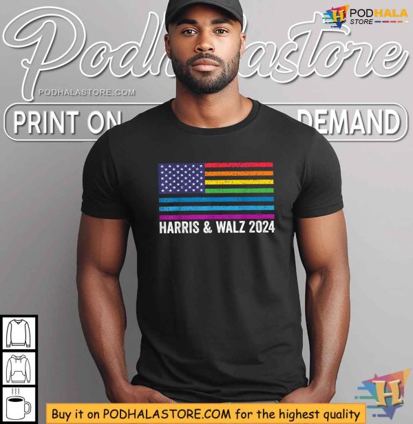 Harris and Walz 2024 Election Shirt, Rainbow Flag Pro-LGBTQ Apparel