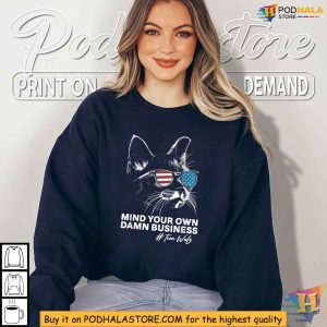 Mind Your Own Damn Business Harris Walz TShirt, Patriotic Cat Design