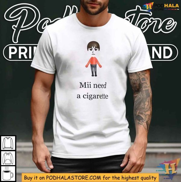 Nintendo Parody Shirt, Mii Need A Cigarette T-Shirt, Satirical Graphic Tee