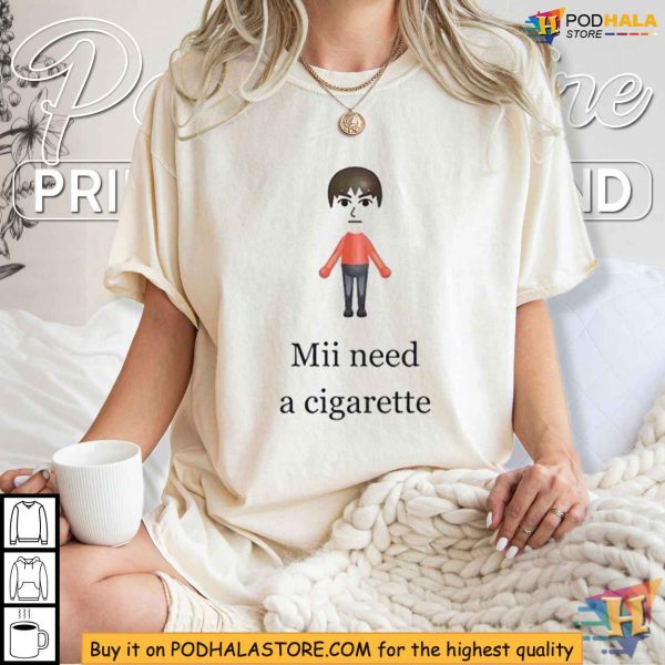 Nintendo Parody Shirt, Mii Need A Cigarette T-Shirt, Satirical Graphic Tee