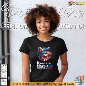 Trump Is A Scab Shirt Kamala Harris 2024 Patriotic Cat Lady American Flag Shirt 2